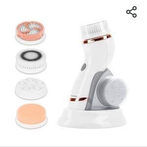 BROOKSTONE PURIFY PRO CORDLESS FACIAL BRUSH CLEANSING SET IN ROSE GOLD & WHITE